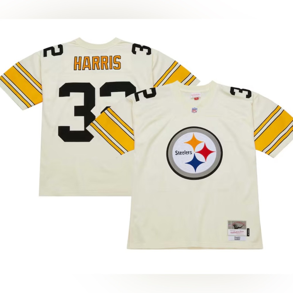Pittsburgh Steelers Mitchell&Ness Franco Harris Cream Chainstitch Legacy Jersey